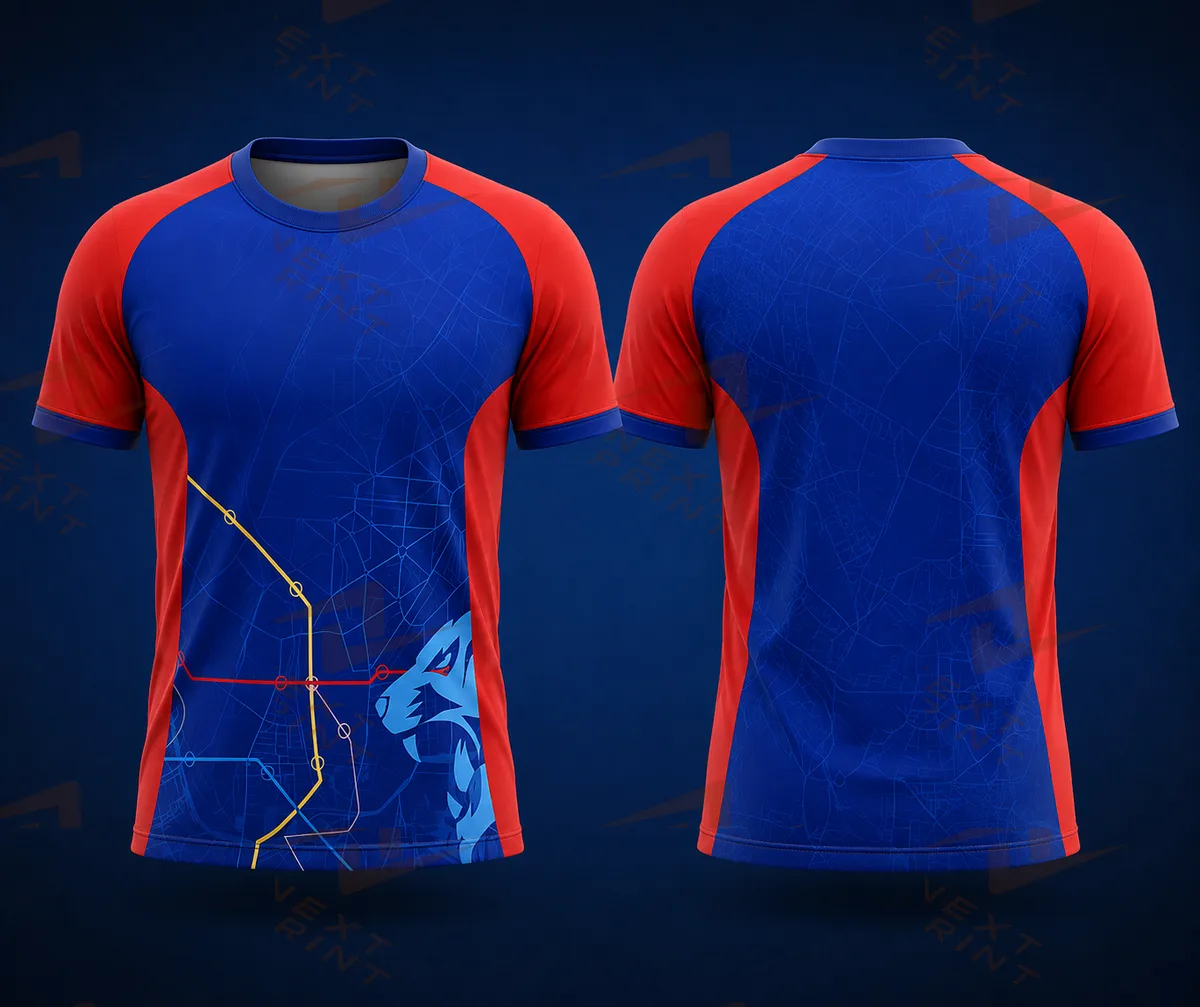 delhi blue colour fan jersey round nek name and number print