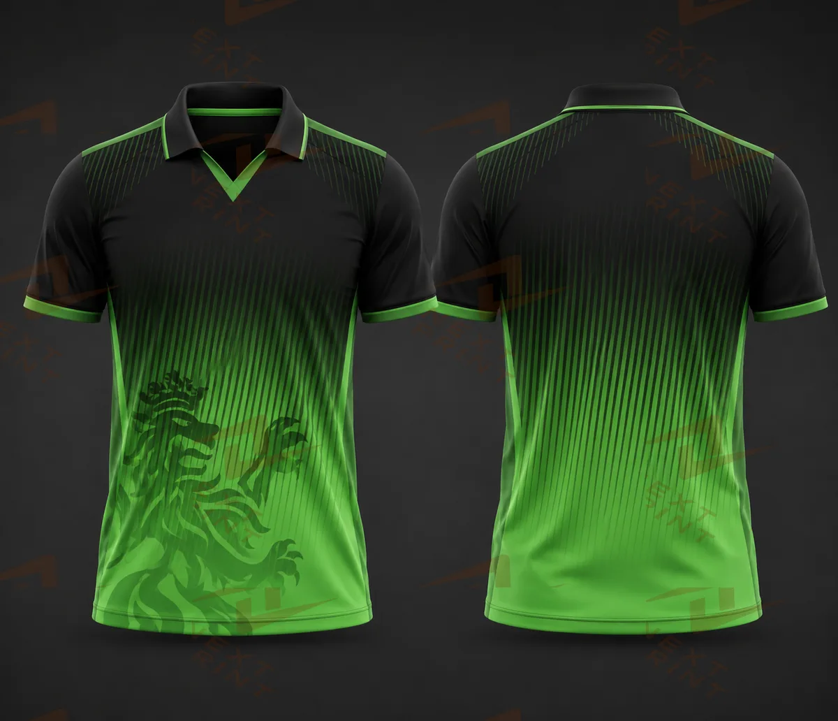 bangalore blackgreen colour fan jersey polo collar v  neck half sleeve name and  number print