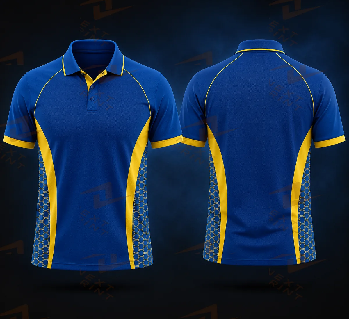 mumbi blue colour fan jersey polo collar neck half sleeve name and number print