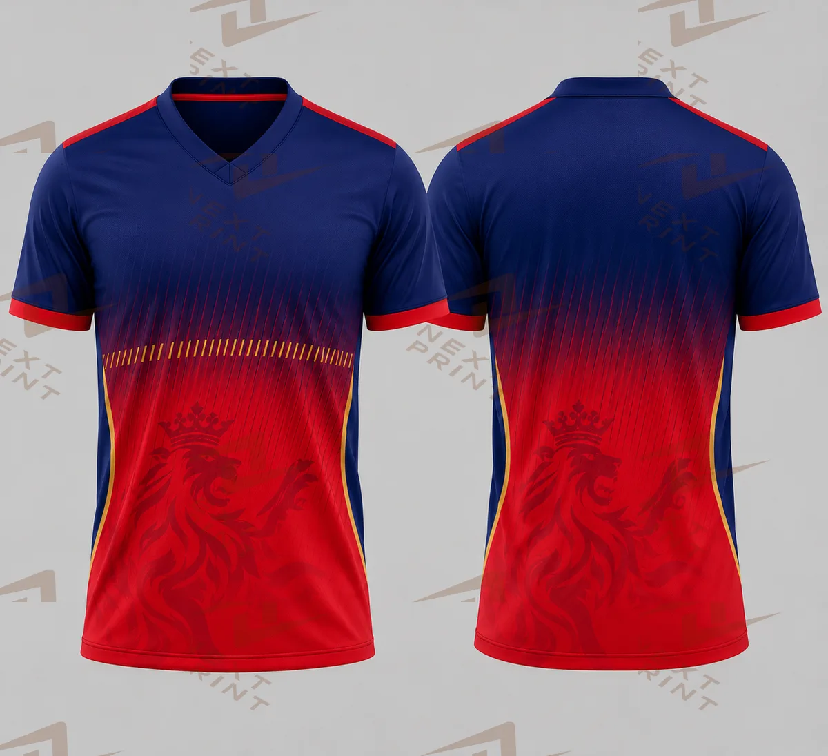 bangalore  blue red colour fan jersey v  neck half sleeve name and  number print