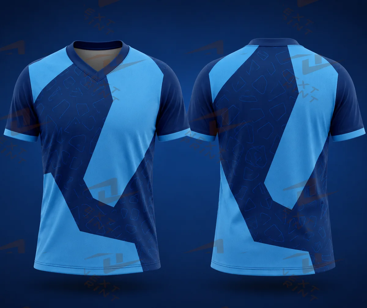 mumbi blue colour fan jersey v nek half sleeve name and number print