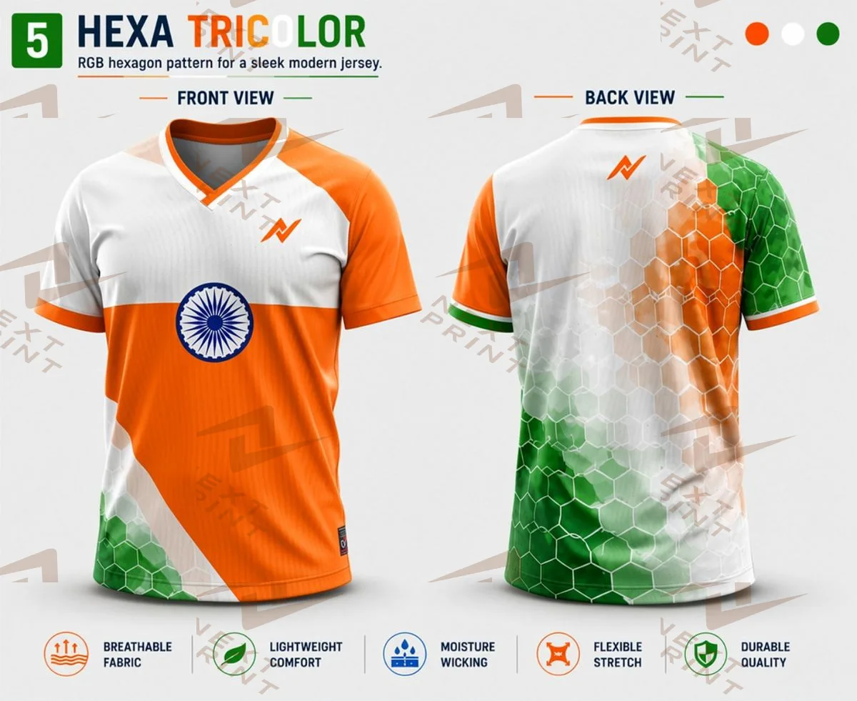 Hexa Tricolor Indian Flag Modern Sports Jersey