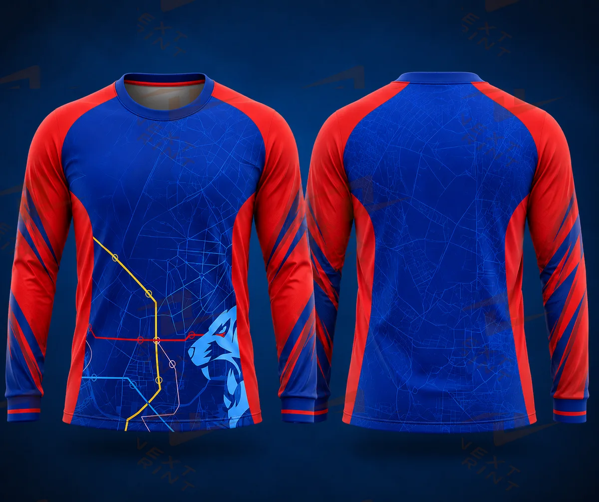 delhi blue colour fan jersey round nek full sleeve name and number print