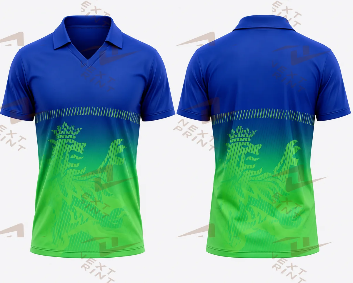 bangalore  blue green colour fan jersey polo collar v  neck half sleeve name and  number print